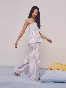 Athîral Women's Casual Sleeveless Open Shoulder Top And Straight Elastic Waist Pants Pajama Set, Slouchy - Purple - View 6