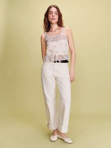 lacRébo Bohemian Floral Print Sleeveless Top With Ruffle Hem And Lace Straps Going Out Spring Summer Vacation Top French Style Parisian Style - White - View 5