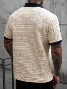 Manfinity CasualCool Men's Casual Textured Trim Short Sleeve Polo Shirt, Summer - Khaki - View 2