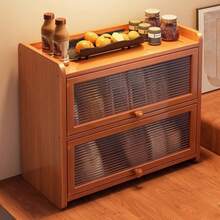 Natural Bamboo Storage Rack, Double-Layer Bamboo Kitchen Storage Rack With Dust Cover, Seasoning Jar Rack, Countertop Storage Rack, Suitable For Cups, Seasonings, Books, And Flower Pots - Multifunctional Storage Rack, Perfect For Home And Office Use. - Multicolor - View 3