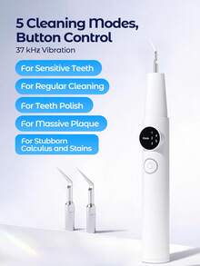 Teckwe Plaque Remover For Teeth, Tartar Remover For Teeth, Dental Calculus Remover, Teeth Cleaning Kit 5 Speed Modes With 2 Replaceable Heads - White - View 3