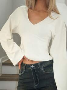 Sydney Algeri Áo cánh tay chuông màu trơn đơn giản, thoải mái cho mùa đông 2025 dành cho nữ, thích hợp mặc đi làm/Giáng sinh/Giáng sinh/Năm mới/Lễ tạ ơn/Áo tốt nghiệp/Thanh lịch/Áo cánh nữ thanh lịch/Áo cánh nữ thời trang/Áo thời trang/Áo thường ngày mặc ở nhà/Áo cổ chữ V khoét sâu/Màu sắc rực rỡ/Dạo chơi/Áo thường ngày thoải mái - Màu be - Xem 6