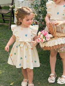 SHEIN Baby Girl Woven Heart Pattern Ruffle Hem Casual Dress - Multicolor - View 1