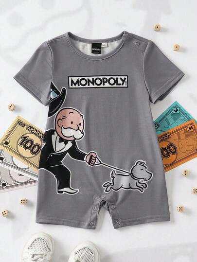 MONOPOLY X SHEIN 男婴休闲圆领短袖T恤短裤套装，MONOPOLY