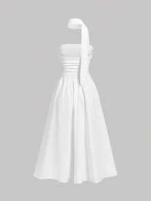 SHEIN MOD Đầm midi trang trí ruy băng trắng, đầm nữ, đầm dự lễ, đầm trắng, đầm dự tiệc, đầm ấn tượng, đầm dã ngoại cho nữ, đầm trắng phong cách đồng quê, trang phục mùa hè cho nữ, đầm kiểu Pháp, đầm trắng mùa xuân cho nữ. - trắng - Xem 5