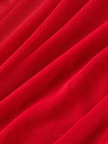 SHEIN MOD 红色褶皱开衩半身裙，两件套 - 紅色 - 查看 11