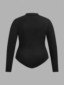 SHEIN Tall CURVE 加大码女士黑白两件套拉链高领连体衣套装，休闲长袖 - 灰色 - 查看 6