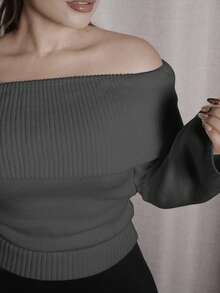 Lupita Cardoza Sweater Pullover Wanita Kasual Warna Polos dengan Lipatan di Bahu, Musim Gugur - Grey - View 4