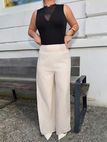 Jeta Ari 夏季裤子女士条纹抽绳腰直筒宽松休闲裤 - 杏色 - 查看 3