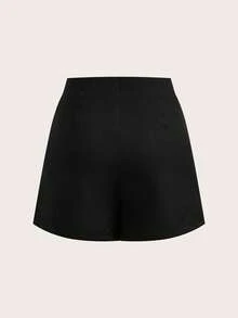 SHEIN Franclia 女士金属3D立体花卉装饰不对称下摆时尚半身裙裤 - 黑色 - 查看 2