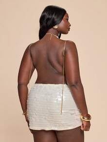 SHEIN BAE 大码性感绿色串珠水晶装饰透视露脐吊带上衣，适合海滩、巴厘岛度假、派对等场合，性感上衣 - 綠色 - 查看 2