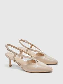 CUCCOO BIZCHIC Women's Shoes Square Toe Patent Leather Apricot Cross Strap Rear Strap Basic Commuting Wear Daily Thin Heel High Heel Shoes - Apricot - View 7