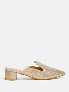 CUCCOO TILAWA Women's Pointed Toe Gold Rhinestone Decor Fashion Open Heel High Heel Sandals - Gold - View 2