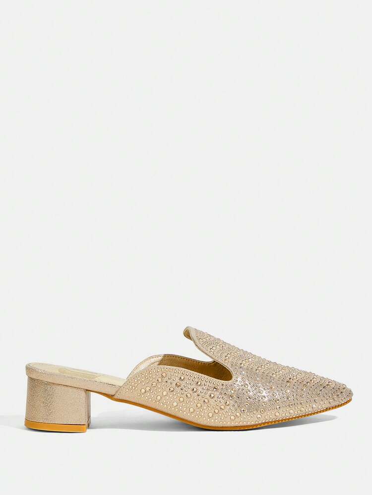 CUCCOO TILAWA Women's Pointed Toe Gold Rhinestone Decor Fashion Open Heel High Heel Sandals