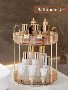 Rotating Cosmetics Storage Rack, 360 ° Rotating Skincare Product Storage Rack, Bathroom Storage Rack, Adjustable Layer Makeup Storage Slouchy Wheel Makeup Storage Rack, Suitable For Dressing Table And Bathroom, Yellow - Champagne - View 6
