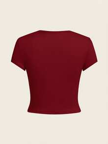 SHEIN Tall CURVE Conjunto de 4 piezas talla grande, camiseta ajustada de manga corta y cuello redondo en unicolor, adecuada para el verano - Multicolor - View 7