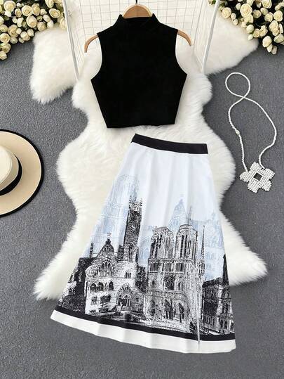 GlowEve New Arrival Spring/Summer Casual Elegant Vacation Beach Party Urban Style Women Sleeveless Mock Neck 2 Pieces Set