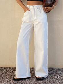 DAZY Women's Casual White Pocket Wide Leg Jeans, Spring/Summer - White - View 6
