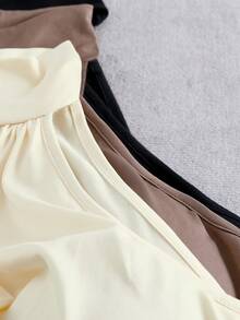 Franclia Comfortable Bra Free Cold Shoulder Halter Neck Ruched Crop Camisole Tank Top For Women - Multicolor - View 3