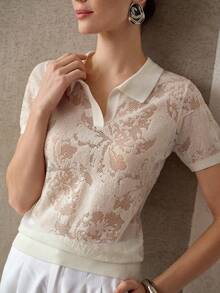 MOTF PREMIUM POINTELLE KNIT SOLID V-COLLAR KNIT TOP - White - View 1