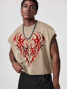 ROMWE MEN Street Life Men's Casual Loose Snowflake Print Sleeveless Tank Top, Summer - Apricot - View 1