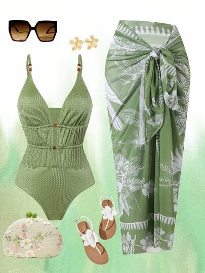 Swim Oasis Traje de baño de una pieza talla grande y conjunto de 2 piezas, uso diario minimalista, atuendo de playa de verano para mujeres