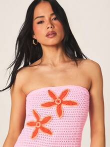 MISSGUIDED 女士钩针编织花卉罩衫无肩带迷你连衣裙沙滩度假泳装罩衫海星图案夏季 - 粉色 - 查看 5