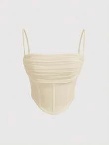 SHEIN Girlism Teen Girl Knit Mesh Ruched Camisole Top - Apricot - View 1