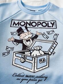 MONOPOLY X SHEIN 男童字母卡通印花圆领短袖休闲T恤，MONOPOLY - 黑色 - 查看 6