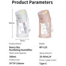 Humidificador con proyector de estrellas | Humidificador USB giratorio | Luz nocturna cambiante de color RGB | Humidificador de aire silencioso de 2 velocidades | Difusor de aromaterapia de uso dual para coche y hogar - Multicolor - Ver 9