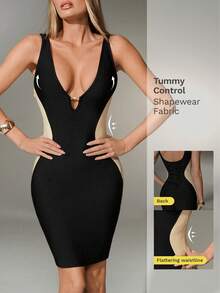 Nuvra Women's V-Neck Spaghetti Strap Backless Bandage Bodycon Party Dress - Multicolor - View 2