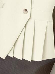 SHEIN Clasi Áo vest nữ thanh lịch, lãng mạn, màu trơn, xếp ly, bất đối xứng, cổ chữ V, cài nút, thích hợp cho công sở và ngày Valentine. - Màu Khaki - Xem 4