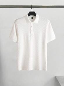 Manfinity CasualCool 白色菱形图案 Polo 衫/男士休闲通勤撞色短袖 Polo 衫/男士纯色 Polo 衫/男士白色短袖 Polo 衫，纹理设计，翻领，舒适贴合，男士纯色休闲百搭通勤短袖 Polo 衫/男士优质纹理白色 Polo 衫 - 休闲商务及高尔夫穿着，透气面料，春夏常规版型 - 黑色 - 查看 2