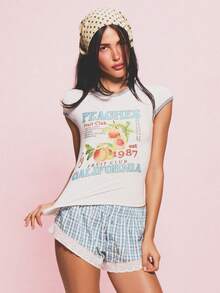MISSGUIDED Peaches Fruit Club California 1987 女款短袖圆领复古印花夏季上衣 - 白色 - 查看 1