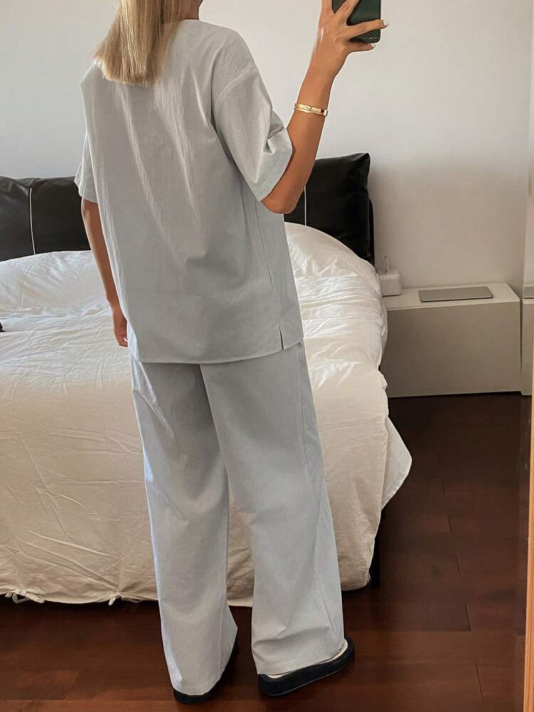 Minimalist Striped V-Neck Women Pajama Set