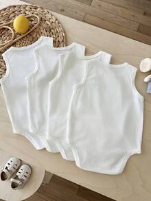4pcs/Set Baby Boy Summer Casual Knight Print Sleeveless Romper - White - View 2