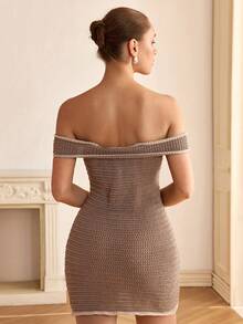 SHEIN Off Shoulder Beachwear Cover Up Mini Dress - Brown - View 2