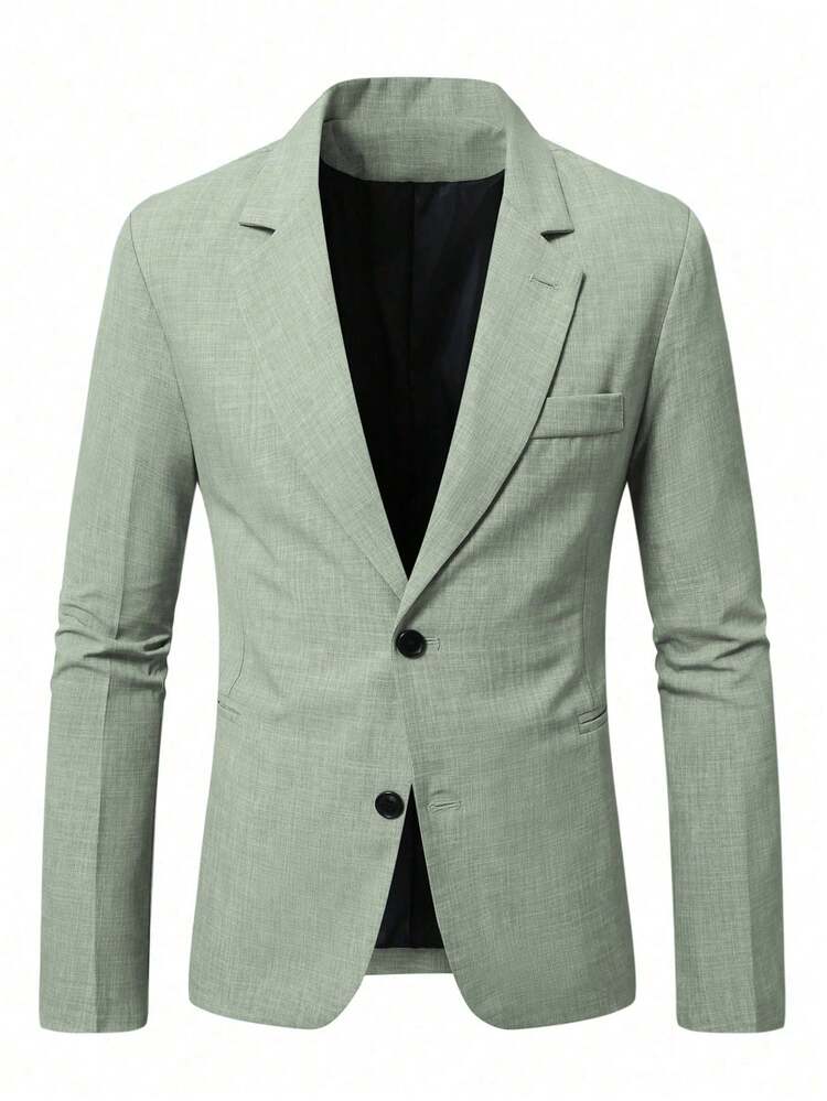 Manfinity Mode Blazer de una sola hilera con bolsillo y estampado espacial para hombres - verde menta - Añade 4