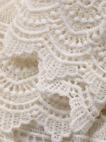 DAZY 撞色蕾丝V领宽松长袖优雅度假连衣裙（女士款） - 杏色 - 查看 7