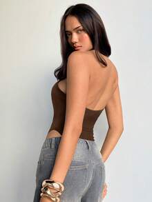 Aloruh Music Festival Circle Decor Halter Bodysuit - Brown - View 2