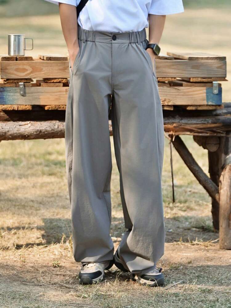 Men's Spring Outdoor Woven Fabric Elastic Waist Pants, Grey