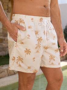 Manfinity Swimmode Men's Tropical Print Casual Beach Shorts - Beige - View 1