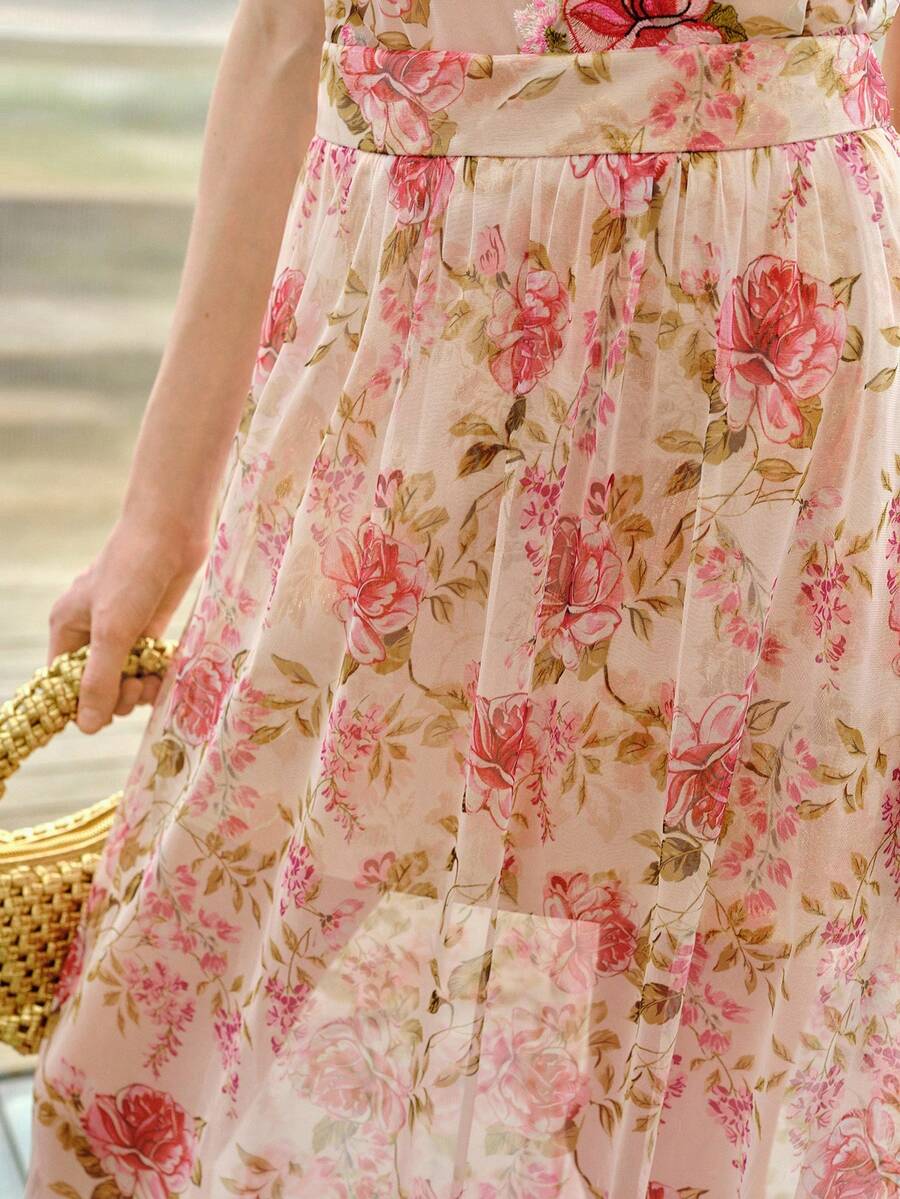 MOTF PREMIUM WOMEN'S EMBROIDERED ROMANTIC LONG SKIRT, SPRING/SUMMER - Pink - View 2