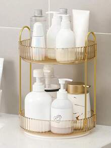 Rotating Cosmetics Storage Rack, 360 ° Rotating Skincare Product Storage Rack, Bathroom Storage Rack, Adjustable Layer Makeup Storage Slouchy Wheel Makeup Storage Rack, Suitable For Dressing Table And Bathroom, Yellow - Champagne - View 8