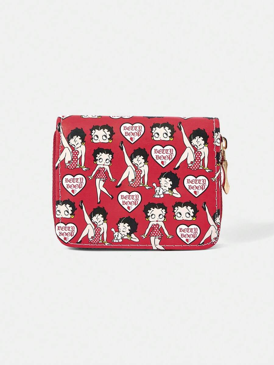 Betty Boop x SHEIN 1 Pack, Red Love Letters, Red Lips, Short Wallet, Simple Zipper, Women's Change Bag. - Red - View 1