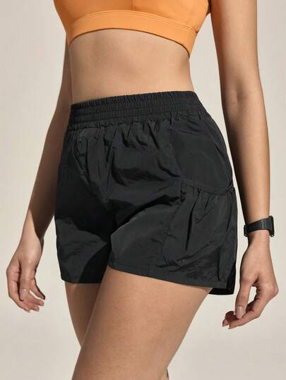 Exploreva Women's Solid Color Elastic Waist Pocket Outdoor Shorts