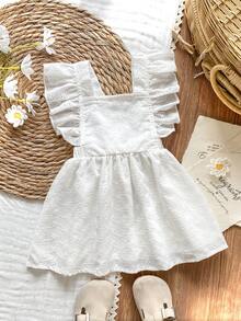 Vintaside Kids Baby Girls' White Cute Summer Flower Girl Sweet Floral Embroidery Ruffle Hem Loose A-Line Dress,Suitable For Birthday Parties,Family Gatherings - White - View 7