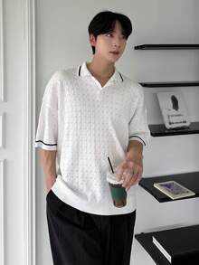 DAZY Men's Knit Top With Contrast Color Collar And Cuffs, Summer - Multicolor - View 6