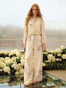 MOTF PREMIUM WOMEN'S PRINTED WIDE LEG PANTS, SPRING/SUMMER - Apricot - View 4