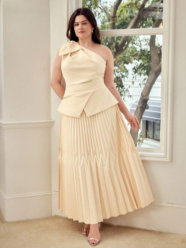 PLUS SIZE WOMEN'S ONE SHOULDER 2 IN 1 LONG DRESS, SPRING/SUMMER